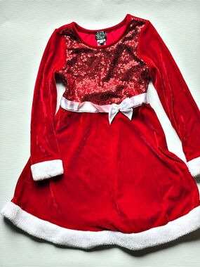 pink & violet Girls Sequin Santa Dress Size 8 Like New